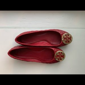Tory Burch Quilted Red Leather Ballet Flat